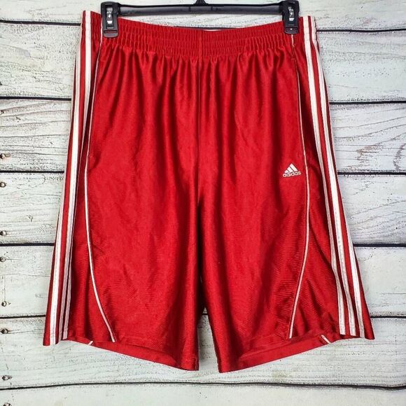 Adidas Men’s XL Red 3-Stripes Athletic Shorts Polyester Activewear - Picture 1 of 7